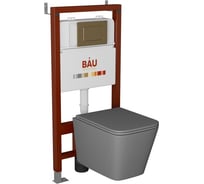 Комплект Bauedge BAU 6 в 1: инсталляция BAU PRO, унитаз подвесной безободковый торнадо обратного потока Bau Stil Hurricane-2, сиденье микролифт, темно-серый матовый, клавиша BAU Stil, бронза Q111300-BS0001-HQ2-DG-Q00012