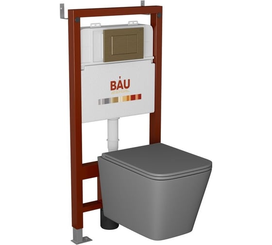 Комплект Bauedge BAU 6 в 1: инсталляция BAU PRO, унитаз подвесной безободковый торнадо обратного потока Bau Stil Hurricane-2, сиденье микролифт, темно-серый матовый, клавиша BAU Stil, бронза Q111300-BS0001-HQ2-DG-Q00012 1