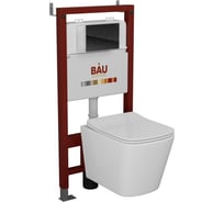 Комплект Bauedge BAU 6 в 1: инсталляция BAU PRO, Унитаз подвесной безободковый Bau Stil 49x35, сиденье дюропласт микролифт, клавиша из стекла BAU Dream, черная Q111300-BS0001-Q00011