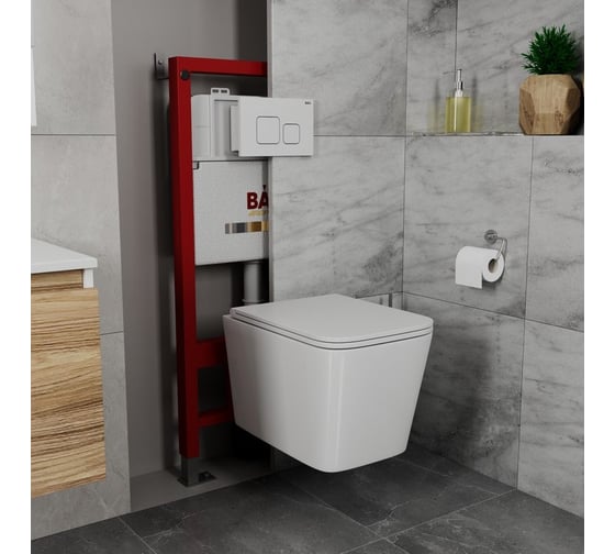 Комплект Bauedge BAU 6 в 1: инсталляция BAU PRO, унитаз подвесной безободковый Bau Stil Hurricane3, сиденье дюропласт микролифт, кнопка смыва BAU Soul, белая Q111300-BS0001-HQ3-Q00014