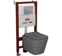 Комплект Bauedge BAU 6 в 1: инсталляция BAU PRO, унитаз подвесной безободковый Bau Stil 51x35, сиденье дюропласт микролифт,темно-серый матовый, клавиша BAU Dream, хром Q111300-BS0002-DG-Q00004
