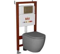 Комплект Bauedge BAU 6 в 1: инсталляция BAU PRO, унитаз подвесной торнадо обратного потока Bau Dream Hurricane-2, сиденье дюропласт микролифт, темно-серый матовый, клавиша BAU Stil, бронза Q111300-BL0001-HQ2-DG-Q00012