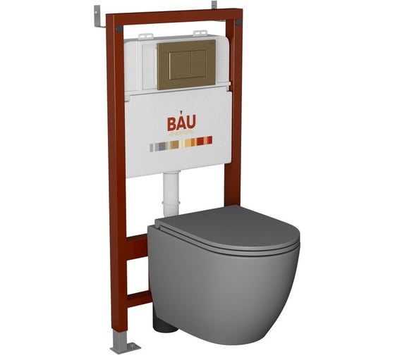 Комплект Bauedge BAU 6 в 1: инсталляция BAU PRO, унитаз подвесной торнадо обратного потока Bau Dream Hurricane-2, сиденье дюропласт микролифт, темно-серый матовый, клавиша BAU Stil, бронза Q111300-BL0001-HQ2-DG-Q00012 1