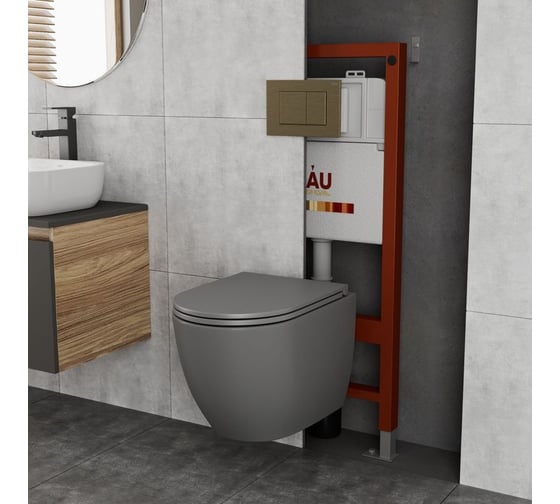 Комплект Bauedge BAU 6 в 1: инсталляция BAU PRO, унитаз подвесной торнадо обратного потока Bau Dream Hurricane-2, сиденье дюропласт микролифт, темно-серый матовый, клавиша BAU Stil, бронза Q111300-BL0001-HQ2-DG-Q00012