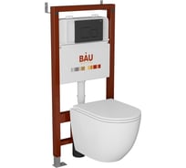 Комплект Bauedge BAU 6 в 1: инсталляция BAU PRO, унитаз подвесной безободковый торнадо обратного потока Bau Dream 52x36 Hurricane-2, сиденье дюропласт микролифт, кнопка смыва BAU Soul, черная матовая Q111300-BL0001-HQ2-Q00015