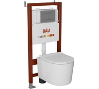 Комплект Bauedge BAU 6 в 1: инсталляция BAU PRO, унитаз подвесной безободковый Bau Hotel PRO, быстросъемное сиденье микролифт, кнопка смыва Stil Gun Grey, темно-серый металлик Q111300-NM0003-PRO-Q00017