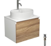 Комплект для ванной Bauedge 4 предмета (тумба подвесная Bau Blackwood 60 + раковина BAU 51x41, с отв. под см-ль + смеситель Dream, нерж. сталь, выпуск белый) BD2524