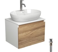 Комплект для ванной Bauedge 4 предмета (Тумба подвесная Bau Blackwood 60 + Раковина BAU 60x42, с отв. под см-ль + Смеситель Dream, нерж. сталь, выпуск белый) BD2540