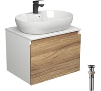 Комплект для ванной Bauedge 4 предмета (Тумба подвесная Bau Blackwood 60 + Раковина BAU 60x42, с отв. под см-ль + Смеситель Cerama Black, выпуск черный) BD2543