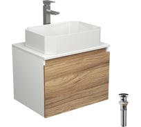 Комплект для ванной Bauedge 4 предмета (тумба подвесная Bau Blackwood 60 + раковина BAU Hotel 51x37 + смеситель Hotel Still, нерж. сталь, выпуск черный) BD2483