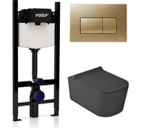 Комплект 4в1 инсталляции с унитазом и клавишей Valsir клавиша матовое золото/унитаз черный матовый KIT VSMG 5486NEMT Slim P1