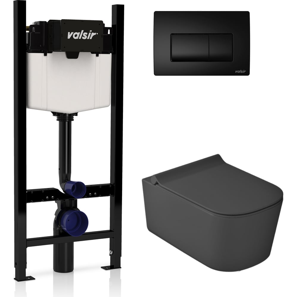 Комплект 4в1 инсталляции с унитазом и клавишей Valsir клавиша черный ...