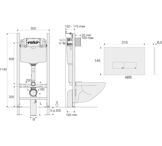 Комплект инсталляции для унитазов Valsir WINNER S BLOCK с клавишей, хром KIT P3 CR VS0853202