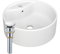 Раковина круглая накладная Bauedge BAU Element D40, с отверстием под смеситель, белая + выпуск клик-клак, белый BH1223