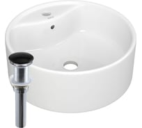 Раковина круглая накладная Bauedge BAU Element D40, с отверстием под смеситель, белая + выпуск клик-клак, черный BH1224