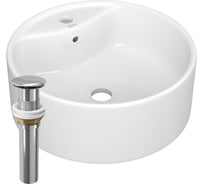 Раковина круглая накладная Bauedge BAU Element D40, с отверстием под смеситель, белая + выпуск клик-клак, хром BH1225