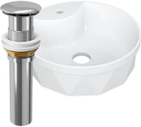 Раковина накладная Bauedge BAU Element Cristal D40, с отверстием под смеситель, белая + выпуск клик-клак, хром YBD2466