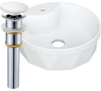 Раковина накладная Bauedge BAU Element Cristal D40, с отверстием под смеситель, белая + выпуск клик-клак, белый YBD2464