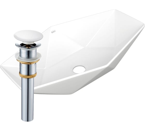 Раковина накладная на столешницу Bauedge BAU Crystal 64x40, белая + выпуск клик-клак, белый BH1211