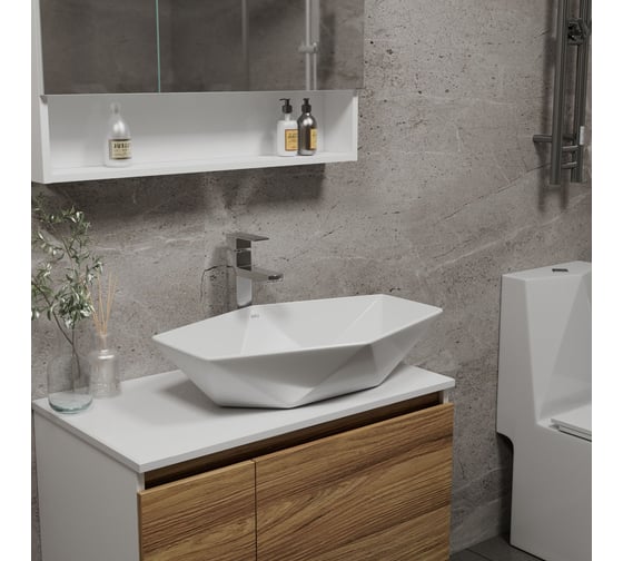 Раковина накладная на столешницу Bauedge BAU Crystal 64x40, белая + выпуск клик-клак, белый BH1211