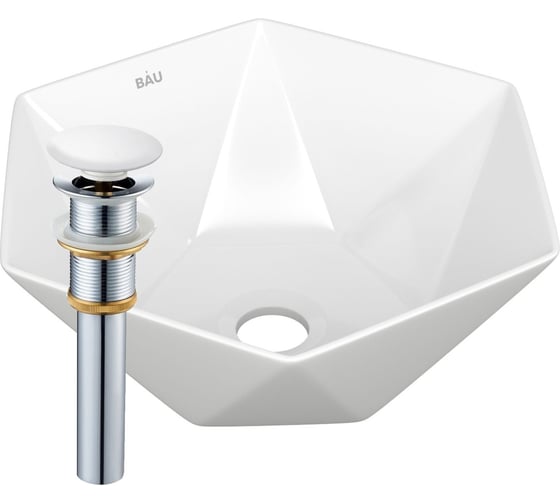 Раковина накладная на столешницу Bauedge BAU Crystal 40x40, белая + выпуск клик-клак, белый BH1191