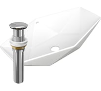 Раковина накладная на столешницу Bauedge BAU Crystal 64x40, белая + выпуск клик-клак, хром BH1213