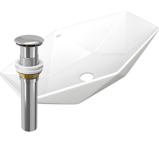 Раковина накладная на столешницу Bauedge BAU Crystal 64x40, белая + выпуск клик-клак, хром BH1213