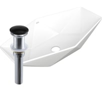Раковина накладная на столешницу Bauedge BAU Crystal 64x40, белая + выпуск клик-клак, черный BH1212