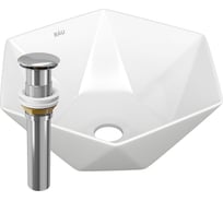 Раковина накладная на столешницу Bauedge BAU Crystal 40x40, белая + выпуск клик-клак, хром BH1193