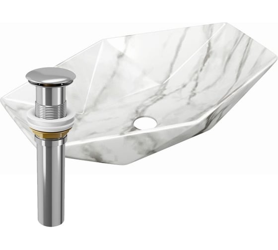 Раковина накладная на столешницу Bauedge BAU Crystal 64x40, мрамор, выпуск клик клак, хром YBD2451 1