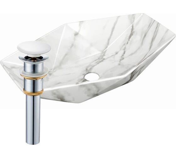 Раковина накладная на столешницу Bauedge BAU Crystal 64x40, мрамор, выпуск клик клак, белый YBD2452 1