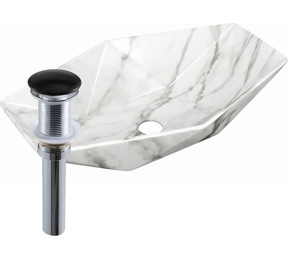 Раковина накладная на столешницу Bauedge BAU Crystal 64x40, мрамор, выпуск клик клак, черный YBD2453 1