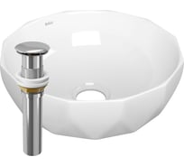 Раковина накладная на столешницу Bauedge BAU Diamond D40, белая + выпуск клик-клак, хром BH1203