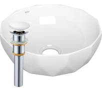 Раковина накладная на столешницу Bauedge BAU Diamond D40, белая + выпуск клик-клак, белый BH1201