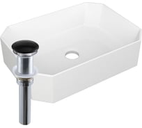 Раковина накладная на столешницу Bauedge BAU Hotel прямоугольная 51x37, белая, выпуск клик клак, черный YBD2429