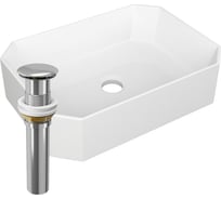 Раковина накладная на столешницу Bauedge BAU Hotel прямоугольная 51x37, белая, выпуск клик клак, хром YBD2427