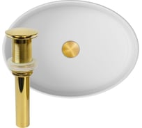 Раковина накладная на столешницу Bauedge BAU Nimb овальная 50x36, белая, выпуск клик клак, золото BH1076