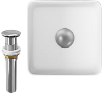 Раковина накладная на столешницу Bauedge BAU Mini квадратная 24x24 белая, выпуск клик клак, хром BH1020