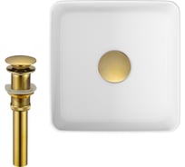 Раковина накладная на столешницу Bauedge BAU Mini квадратная 24x24 белая, выпуск клик клак, золото BH1077