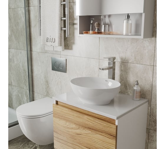 Раковина овальная накладная Bauedge BAU Nimb 41x33, белая + выпуск клик-клак, белый BH1181