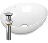 Раковина овальная накладная Bauedge BAU Nimb 41x33, белая + выпуск клик-клак, хром BH1183