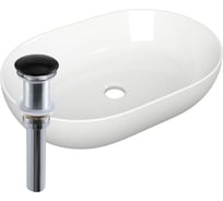 Раковина овальная накладная на столешницу Bauedge BAU Nimb 48x34, белая, выпуск клик клак, черный YBD2445