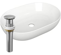 Раковина овальная накладная на столешницу Bauedge BAU Nimb 48x34, белая, выпуск клик клак, хром YBD2443