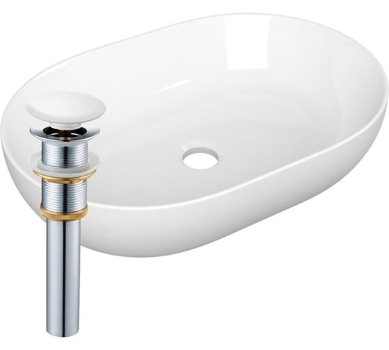Раковина овальная накладная на столешницу Bauedge BAU Nimb 59x40, белая, выпуск клик клак, белый YBD2436 1