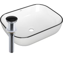 Раковина прямоугольная накладная Bauedge BAU Stil 50x40, белая, черный кант + выпуск клик-клак, черный BH1132