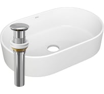 Раковина овальная накладная Bauedge BAU Nimb 56x36, белая + выпуск клик-клак, хром BH1163