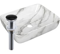 Раковина прямоугольная накладная Bauedge BAU Hotel 51x39, мрамор + выпуск клик-клак, черный BH1172