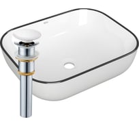 Раковина прямоугольная накладная Bauedge BAU Stil 50x40, белая, черный кант + выпуск клик-клак, белый BH1131
