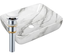 Раковина прямоугольная накладная Bauedge BAU Hotel 51x39, мрамор + выпуск клик-клак, белый BH1171