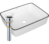 Раковина прямоугольная накладная Bauedge BAU Hotel 48x37, белая, черный кант + выпуск клик-клак, белый BH1121